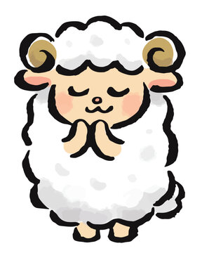 お正月に手を合わせて祈願する干支の未（羊）