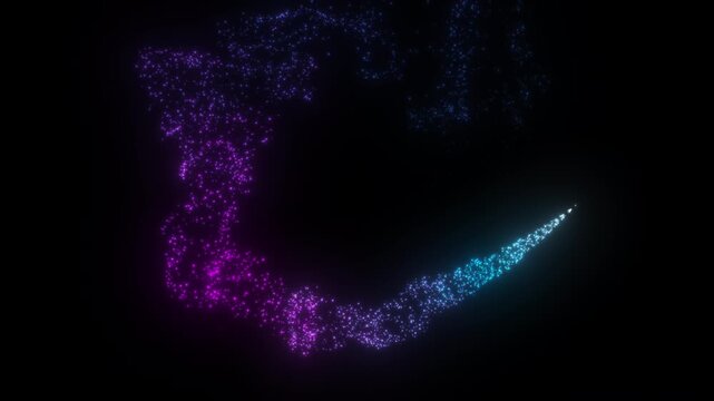 4K Blue Purple Particle Trail Background Animation, Glowing Flowing Light Ribbon with Sparkling Energy Particles for Motion Graphics, Overlays and Intros