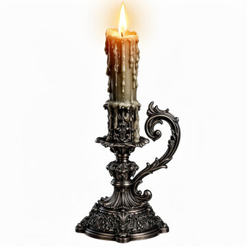 vela, candelabro, buj&iacute;a, bujia, llama, fuego, cera, alumbrado, antig&uuml;edad, propietario, viejo, candela, antique, ardiente, candelabra, luz de vela, metal, plata, aislada, decoraciones, instrumentos de