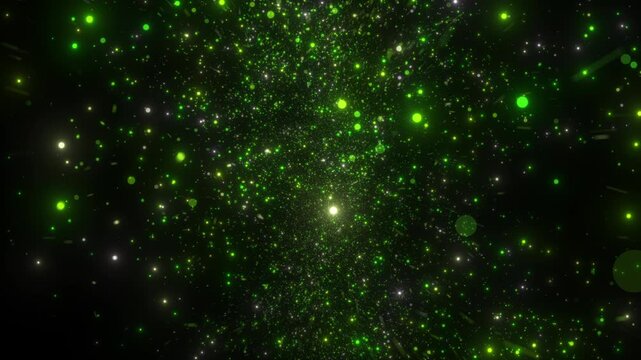 4K Green Energy Particle Portal Background Animation, Glowing Plasma Light Gate with Sparkling Dust on Black for Motion Graphics, Overlays and Intros