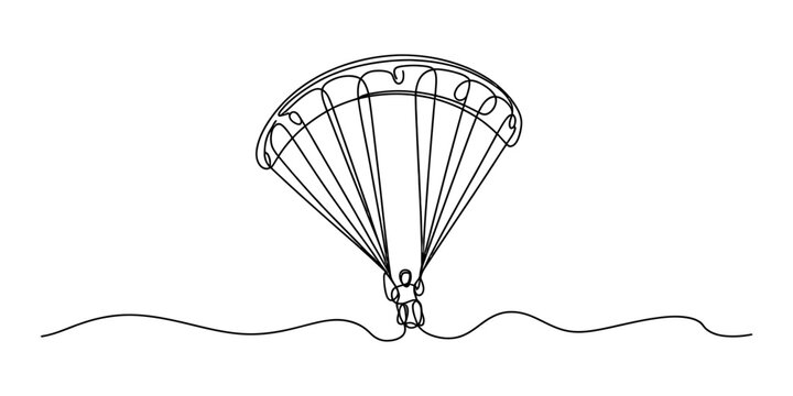 Continuous single line drawing of a person paragliding with a parachute in the sky Vector, illustration