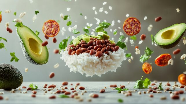 Bandeja paisa, beans, avocado, rice, chicharron generative ai