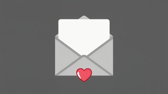 An open envelope containing a blank white paper note with a red heart icon.
