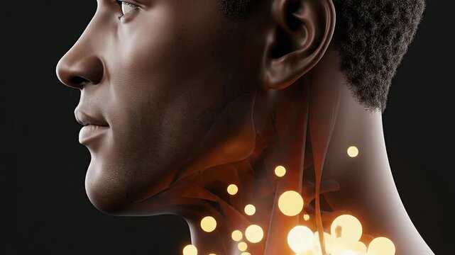 Internal Visualization of Human Jaw and Neck Anatomy Showcasing Muscle Tension in a Dynamic Side Profile View for Medical and Educational Use