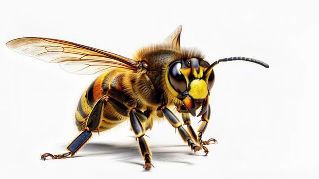 A Close-Up of a Bee: Detailed macro shot of a bee with intricate wings and fuzzy body, showcasing its delicate features and industrious nature.