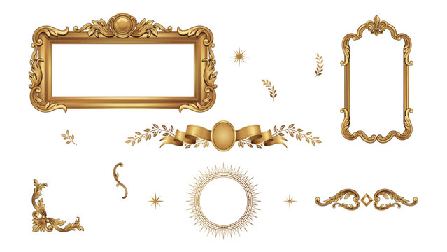 Set of luxury gold vintage frames and decorative ornate borders