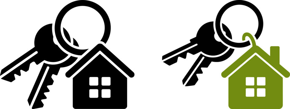 Two house key icons with keys on a ring for real estate concepts