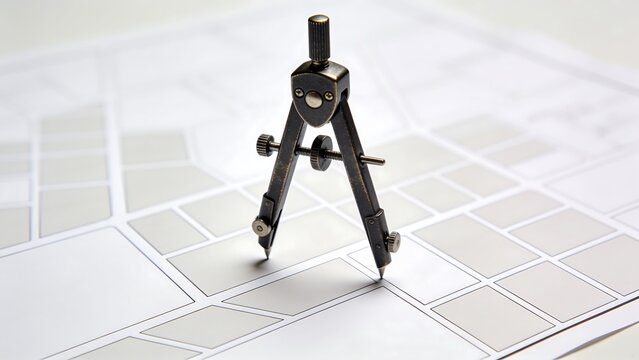 Vintage Drafting Compass on Architectural Blueprint