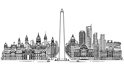 Obraz premium Buenos Aires Argentina City Skyline Line Art Illustration with Obelisk Monument