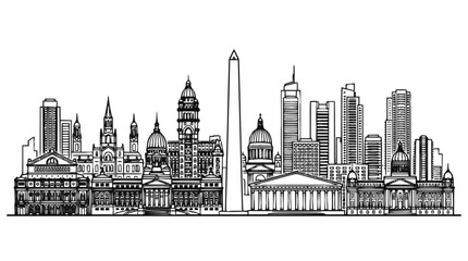 Fototapeta premium Buenos Aires Skyline Illustration - Argentinian Landmarks Hand Drawn Vector Outline