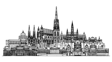 Fototapeta premium Vienna Austria City Skyline Hand Drawn Ink Sketch Illustration