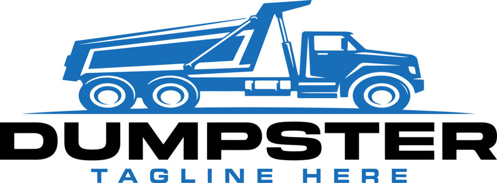 Blue dumpster truck logo on with placeholder text