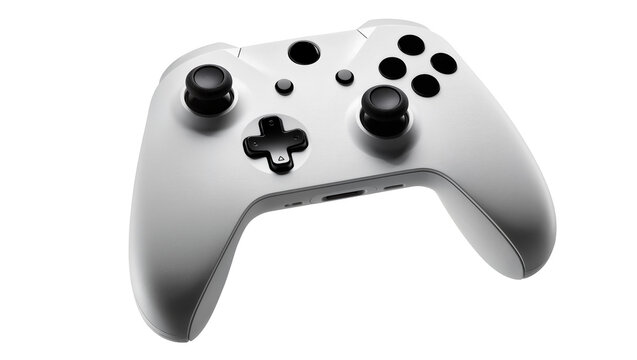 Isolated white modern video game controller for console gaming or PC gaming accessory