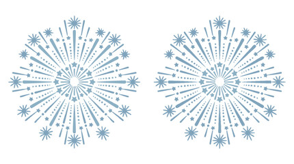 Obraz premium Two identical light blue firework burst vector graphic illustrations featuring symmetrical star patterns isolated on a plain white background surface