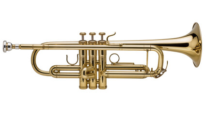 Obraz premium Isolated golden brass trumpet, classic musical instrument for jazz and classical music.