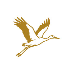 Fototapeta premium Mustard gold stork bird flight silhouette graphic.
