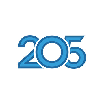 Blue number 205 typography with outline.