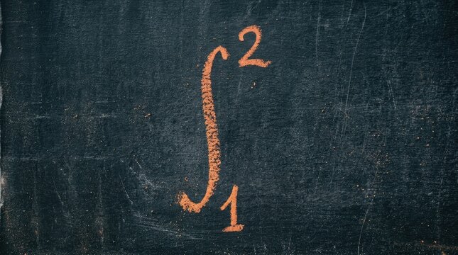 Definite Integral Symbol Drawn in Orange Chalk on a Dark Blackboard for Mathematics Education and Calculus Concepts