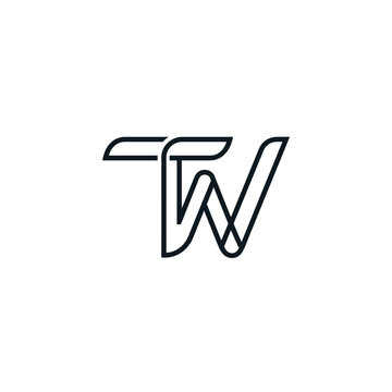 Linked TW monogram line art logo design.