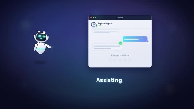 Cute AI chatbot robot assistant helping customer with online support service animation