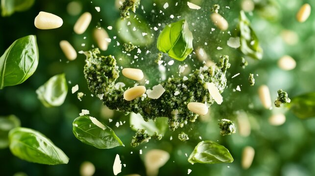 pesto pasta floating in the air generative ai