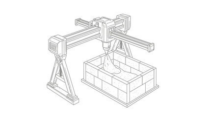Fototapeta premium Industrial 3D Construction Printer Building House Wall Line Art Illustration