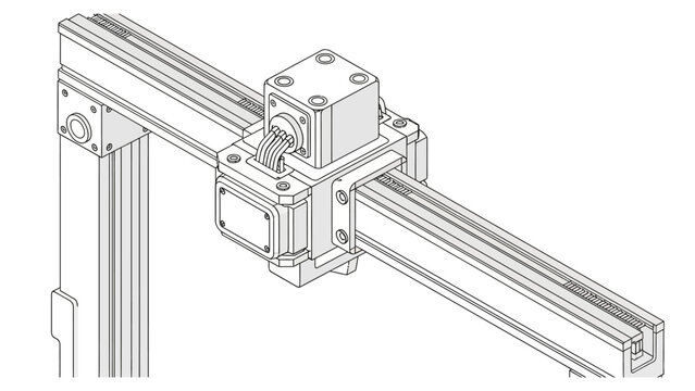 Technical Isometric Drawing of CNC Linear Motion System and Motorized Carriage