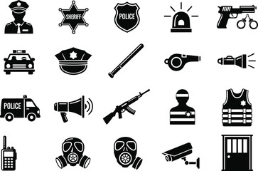 Law Enforcement and Police Equipment Icon Set with Security Symbols © Hadiul