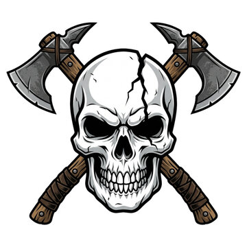 Grungy Cracked Skull and Crossed Viking Axes Art