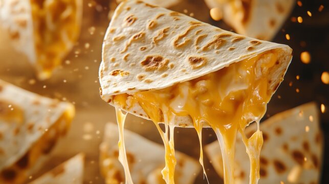 quesadillas floating in the air, melted cheese stretching generative ai