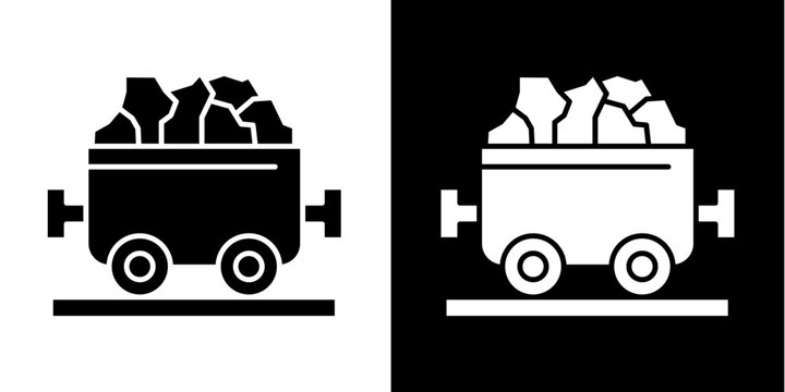 Coal Mine Cart Icon Set White Glyph Style Collection