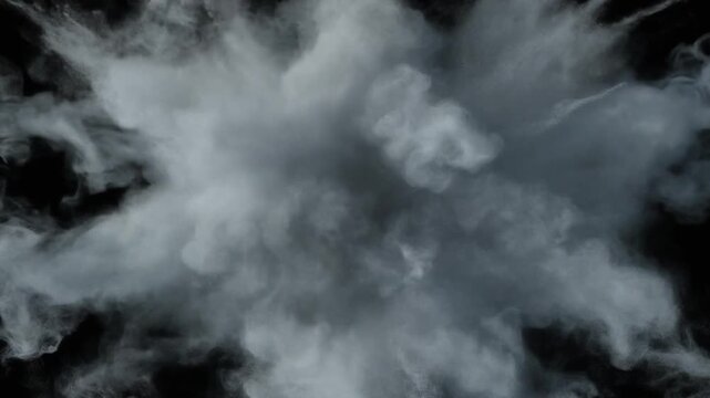 Cloudy Explosion in Dark Sky with Dense Smoke and Vapor