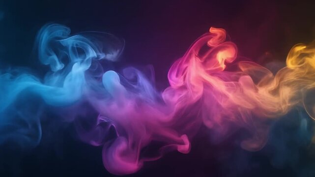 Colorful Smoke Swirls in Dark Studio with Vibrant Hues