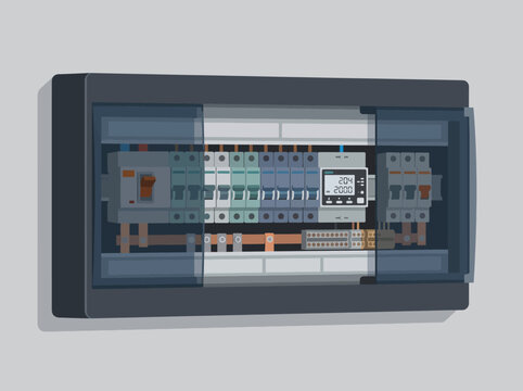 This image showcases an electric distribution panel featuring a digital display that indicates voltage, ensuring efficient electricity management and safety in installations.