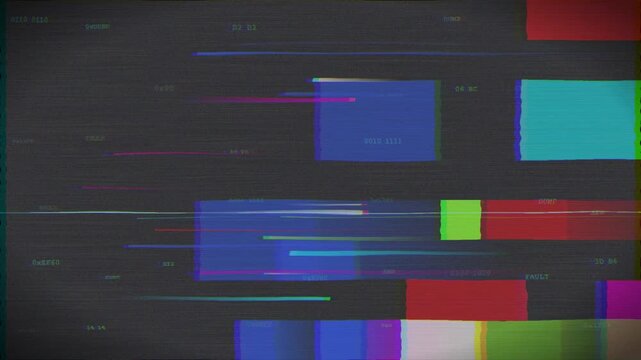 Abstract digital glitch with colorful pixel blocks datamosh distortion and binary code effect