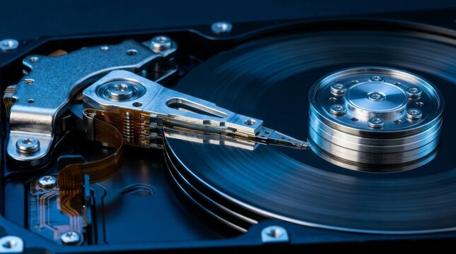 Inside of internal Harddrive HDD , Disassembled hard drive from the computer data hard drive backup disc hdd disk restoration restore recovery engineer
