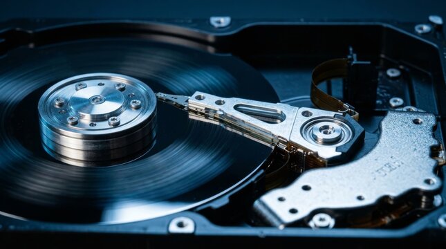 Inside of internal Harddrive HDD , Disassembled hard drive from the computer data hard drive backup disc hdd disk restoration restore recovery engineer