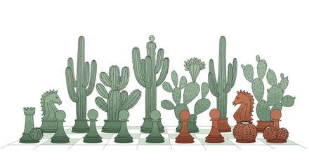 Cactus Chess Set Hand Drawn Illustration © serra