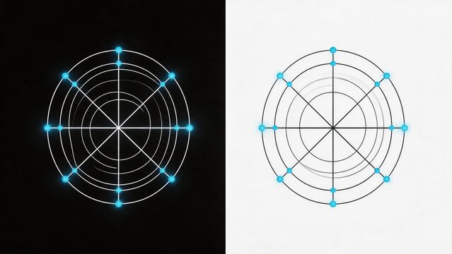 Geometric circular patterns with glowing nodes