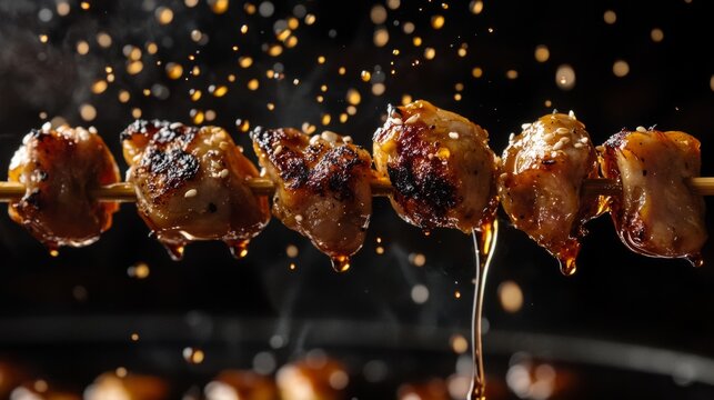 yakitori skewers floating in the air, generative ai