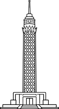 cairo tower cartoon outline hand drawn line Art illustration doodle art coloring page for kids