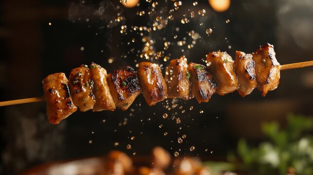 yakitori skewers floating in the air, generative ai