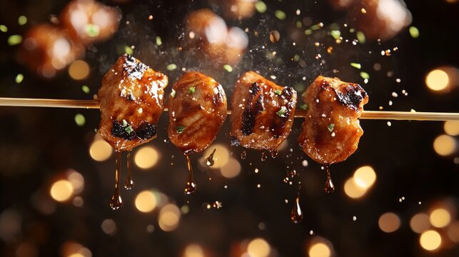 yakitori skewers floating in the air, generative ai