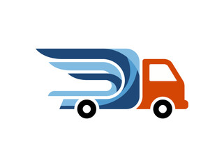 Fototapeta premium This image showcases a stylized delivery truck with streamlined wings, embodying speed and efficiency in transportation and logistics for commercial branding and marketing.