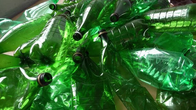 Green PET bottle recycling. Plastic waste