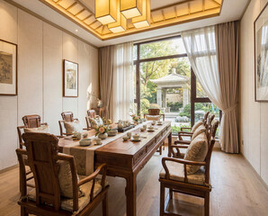 Fototapeta premium Elegant private dining room with refined hotel interior design