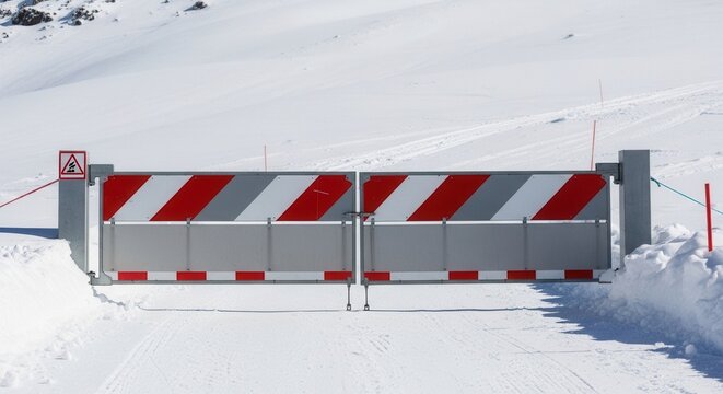 Winter Barrier: Preventing Access to Snowy Terrain, Closed Road and No Entry Zone