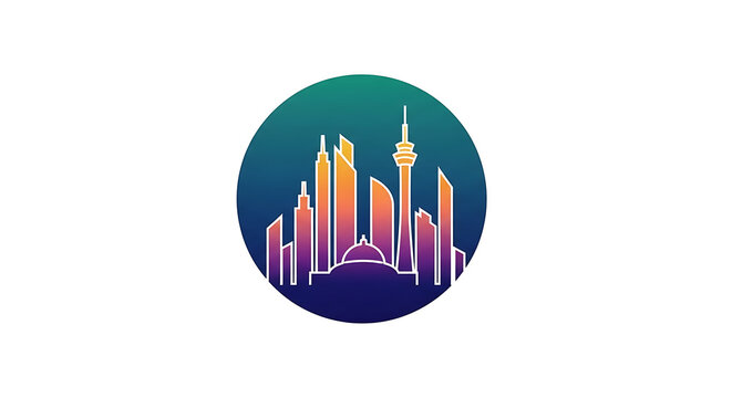 Modern City Skyline Silhouette Icon Design Featuring Gradient Buildings and Tower Structures for Urban Planning and Architectural Concepts