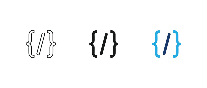 Code icon, programming brackets web development html software script technology set. vector illustration