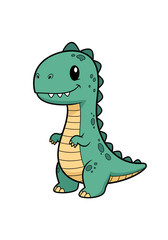 Fototapeta premium Cute cartoon dinosaur standing upright with a friendly smile and happy expression.